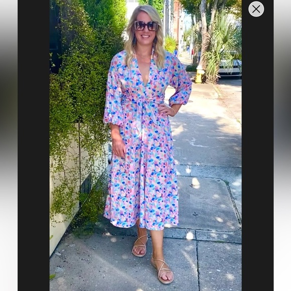 PALOMA BLUE Bronte Easter Colorful Midi Dress Boho front tie luxury women’s M - Picture 15 of 15